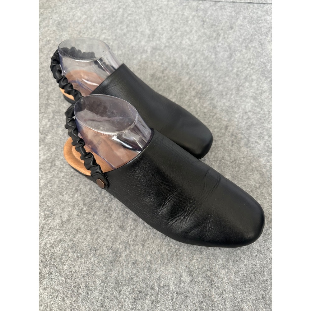Earth Origins Womens Black Leather Ruched Slingback Flats‎ REN-256076WLEA Size 9